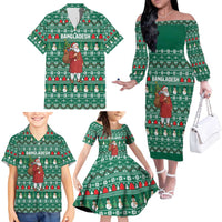 Bangladesh Christmas Family Matching Off The Shoulder Long Sleeve Dress and Hawaiian Shirt with Santa Claus in Traditional Outfit Snowman and Tree Pattern - Wonder Print Shop