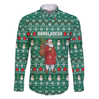 Bangladesh Christmas Family Matching Off The Shoulder Long Sleeve Dress and Hawaiian Shirt with Santa Claus in Traditional Outfit Snowman and Tree Pattern - Wonder Print Shop
