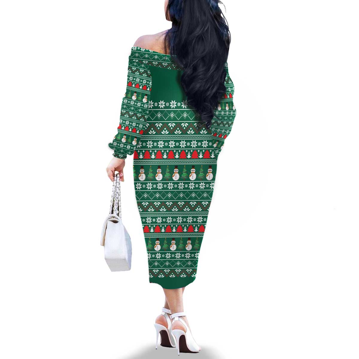 Bangladesh Christmas Family Matching Off The Shoulder Long Sleeve Dress and Hawaiian Shirt with Santa Claus in Traditional Outfit Snowman and Tree Pattern - Wonder Print Shop