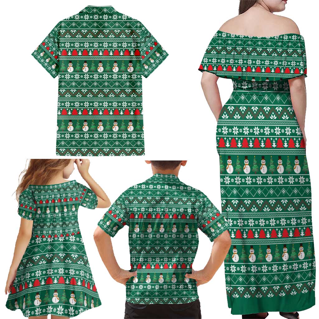 Bangladesh Christmas Family Matching Off Shoulder Maxi Dress and Hawaiian Shirt with Santa Claus in Traditional Outfit Snowman and Tree Pattern - Wonder Print Shop
