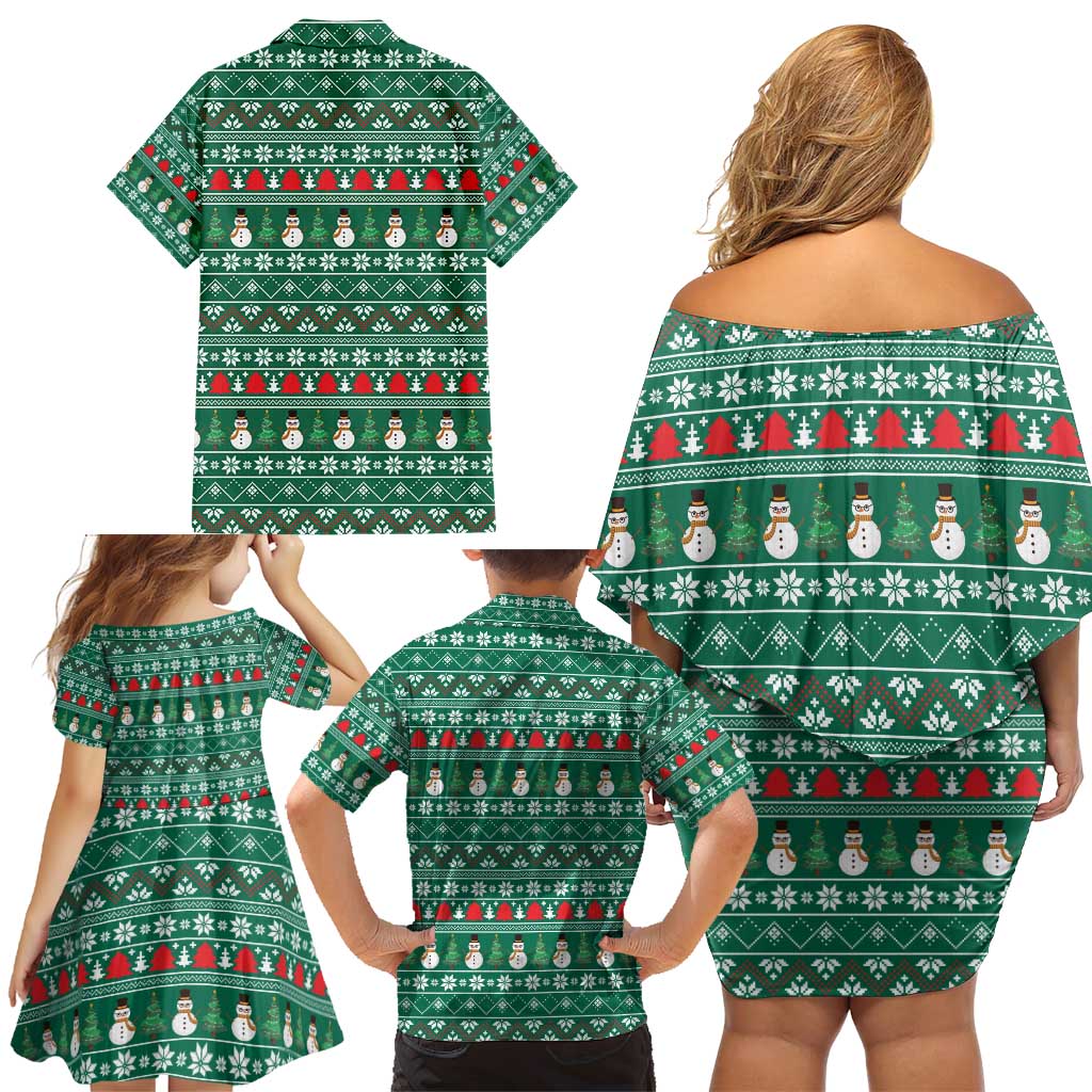 Bangladesh Christmas Family Matching Off Shoulder Short Dress and Hawaiian Shirt with Santa Claus in Traditional Outfit Snowman and Tree Pattern - Wonder Print Shop