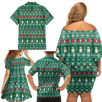 Bangladesh Christmas Family Matching Off Shoulder Short Dress and Hawaiian Shirt with Santa Claus in Traditional Outfit Snowman and Tree Pattern - Wonder Print Shop