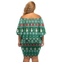 Bangladesh Christmas Family Matching Off Shoulder Short Dress and Hawaiian Shirt with Santa Claus in Traditional Outfit Snowman and Tree Pattern - Wonder Print Shop