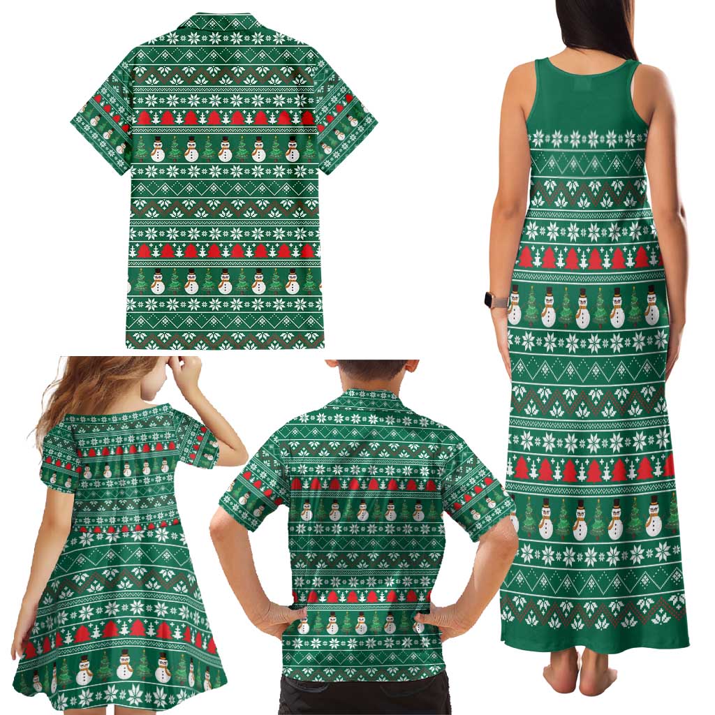 Bangladesh Christmas Family Matching Tank Maxi Dress and Hawaiian Shirt with Santa Claus in Traditional Outfit Snowman and Tree Pattern - Wonder Print Shop