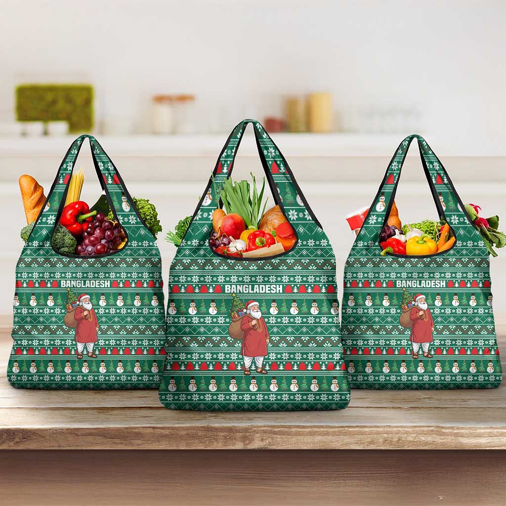 Bangladesh Christmas Grocery Bag with Santa Claus in Traditional Outfit Snowman and Tree Pattern - Wonder Print Shop