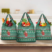 Bangladesh Christmas Grocery Bag with Santa Claus in Traditional Outfit Snowman and Tree Pattern - Wonder Print Shop