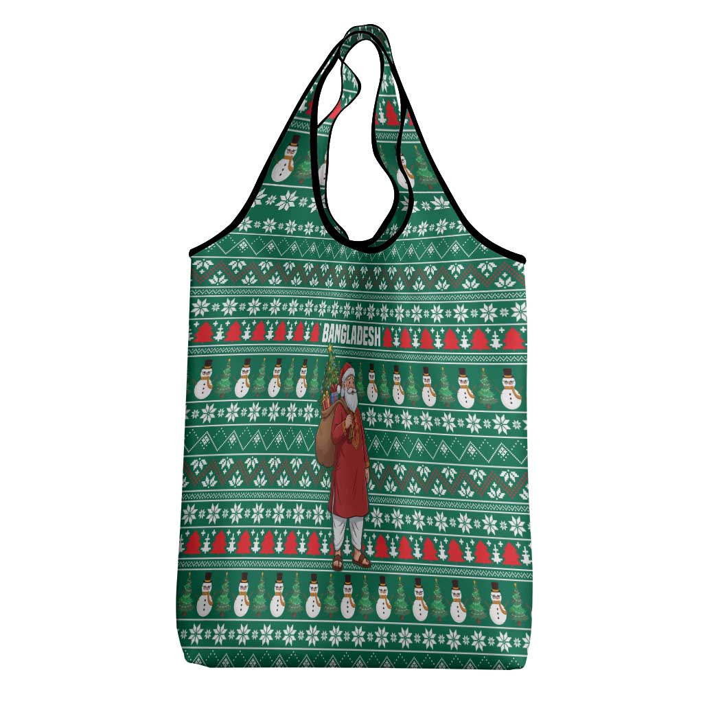 Bangladesh Christmas Grocery Bag with Santa Claus in Traditional Outfit Snowman and Tree Pattern - Wonder Print Shop