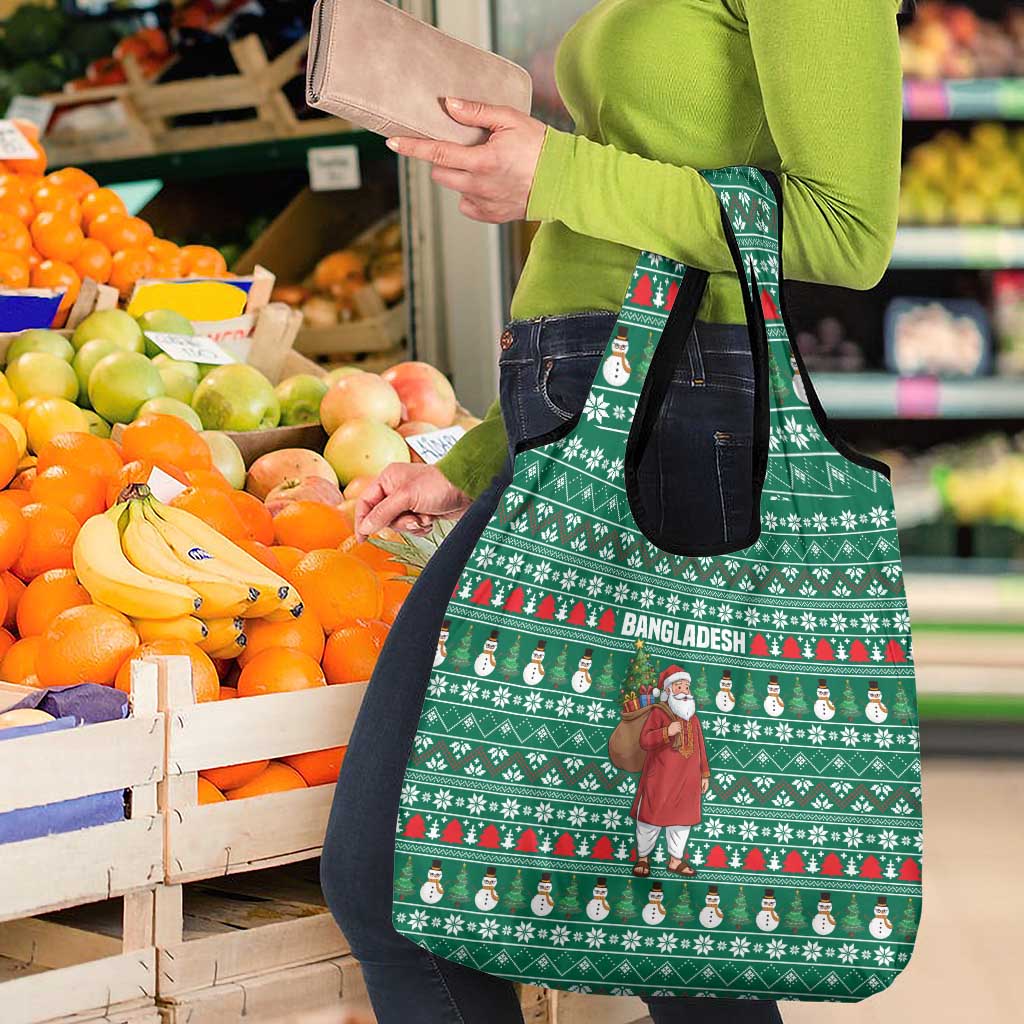 Bangladesh Christmas Grocery Bag with Santa Claus in Traditional Outfit Snowman and Tree Pattern - Wonder Print Shop
