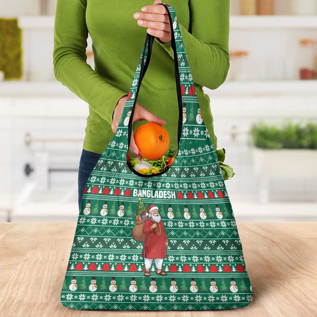 Bangladesh Christmas Grocery Bag with Santa Claus in Traditional Outfit Snowman and Tree Pattern - Wonder Print Shop