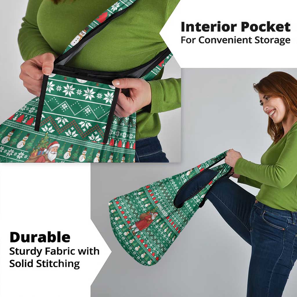 Bangladesh Christmas Grocery Bag with Santa Claus in Traditional Outfit Snowman and Tree Pattern - Wonder Print Shop