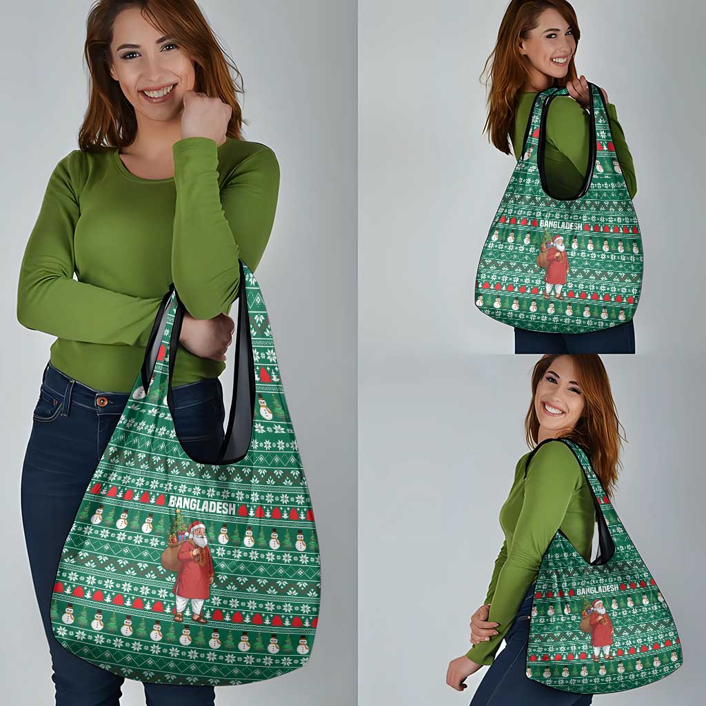 Bangladesh Christmas Grocery Bag with Santa Claus in Traditional Outfit Snowman and Tree Pattern - Wonder Print Shop
