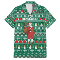 Bangladesh Christmas Hawaiian Shirt with Santa Claus in Traditional Outfit Snowman and Tree Pattern - Wonder Print Shop