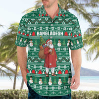 Bangladesh Christmas Hawaiian Shirt with Santa Claus in Traditional Outfit Snowman and Tree Pattern - Wonder Print Shop