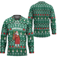Bangladesh Christmas Hockey Jersey with Santa Claus in Traditional Outfit Snowman and Tree Pattern - Wonder Print Shop