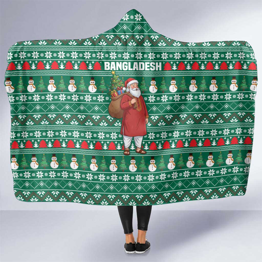 Bangladesh Christmas Hooded Blanket with Santa Claus in Traditional Outfit Snowman and Tree Pattern - Wonder Print Shop