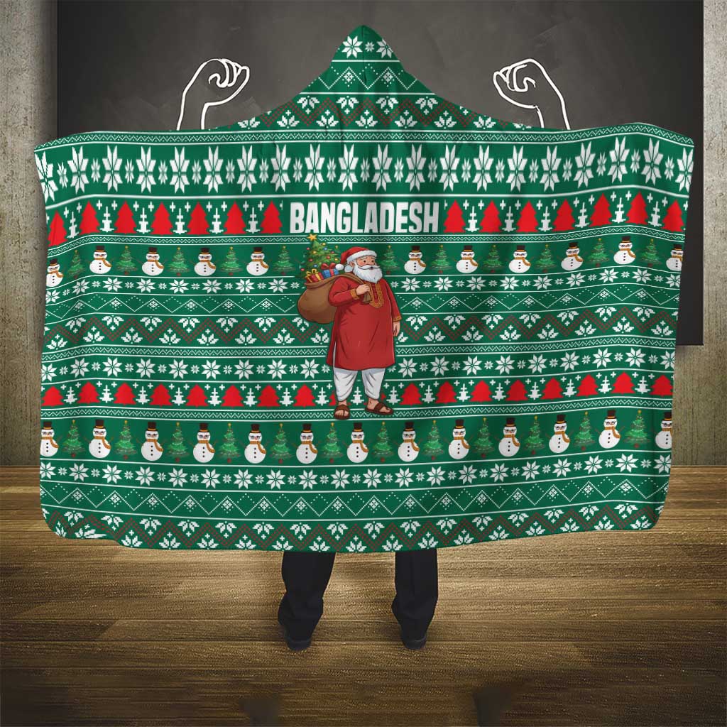 Bangladesh Christmas Hooded Blanket with Santa Claus in Traditional Outfit Snowman and Tree Pattern - Wonder Print Shop