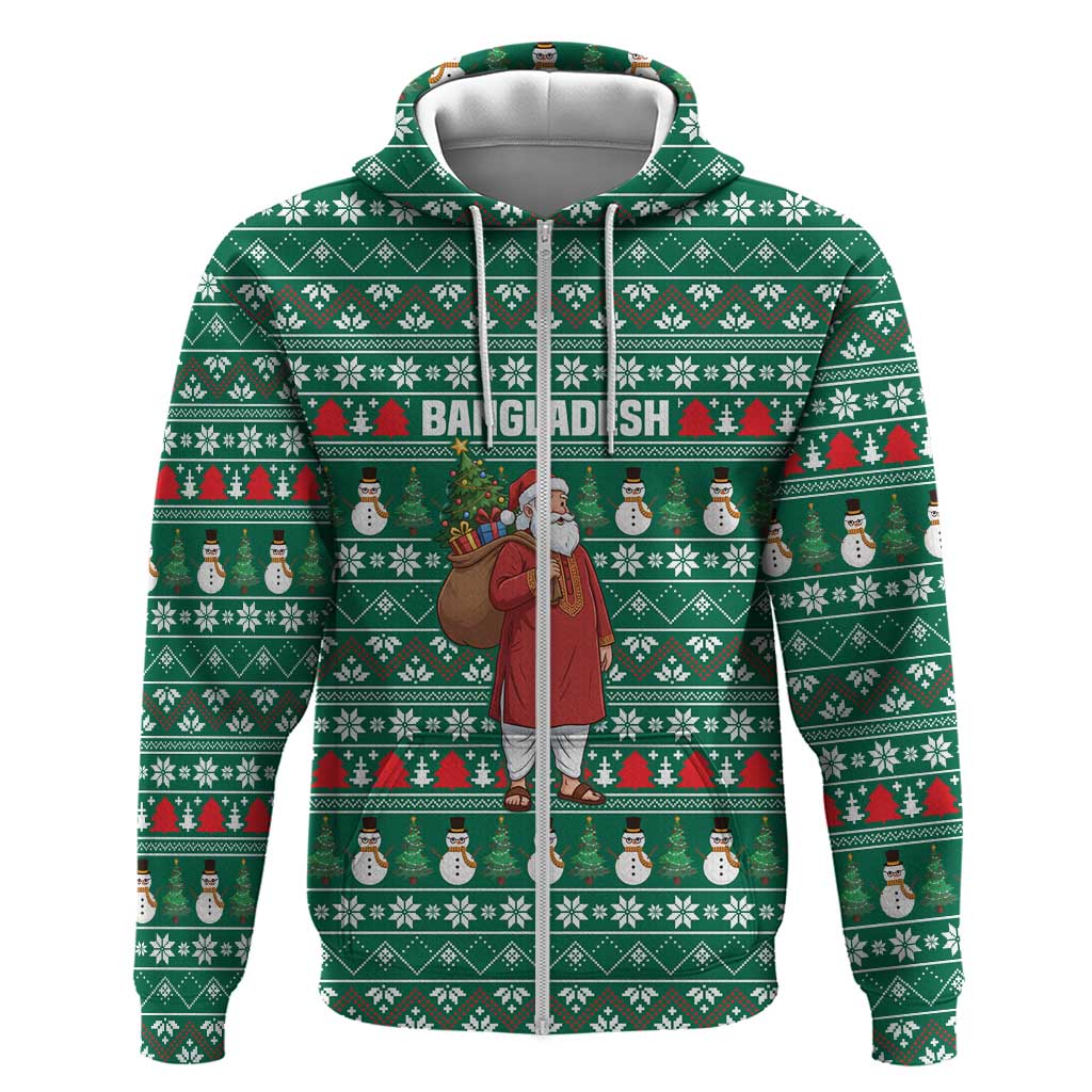 Bangladesh Christmas Hoodie with Santa Claus in Traditional Outfit Snowman and Tree Pattern - Wonder Print Shop