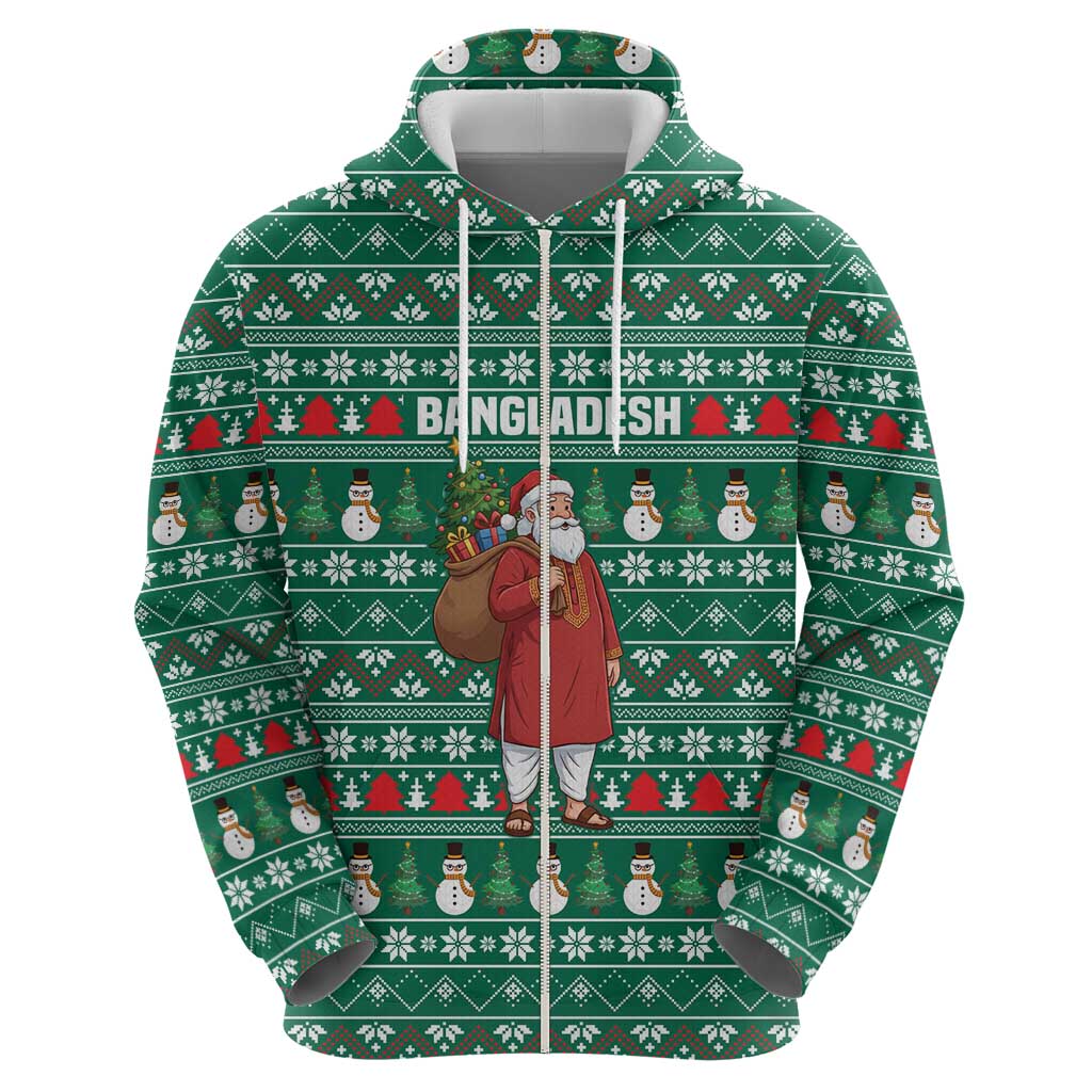 Bangladesh Christmas Hoodie with Santa Claus in Traditional Outfit Snowman and Tree Pattern - Wonder Print Shop