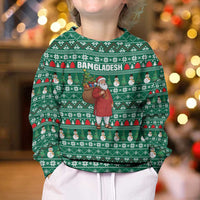 Bangladesh Christmas Kid Ugly Christmas Sweater with Santa Claus in Traditional Outfit Snowman and Tree Pattern - Wonder Print Shop