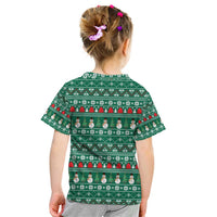 Bangladesh Christmas Kid T Shirt with Santa Claus in Traditional Outfit Snowman and Tree Pattern - Wonder Print Shop