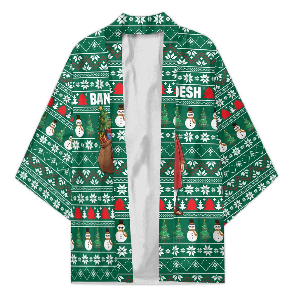 Bangladesh Christmas Kimono with Santa Claus in Traditional Outfit Snowman and Tree Pattern - Wonder Print Shop