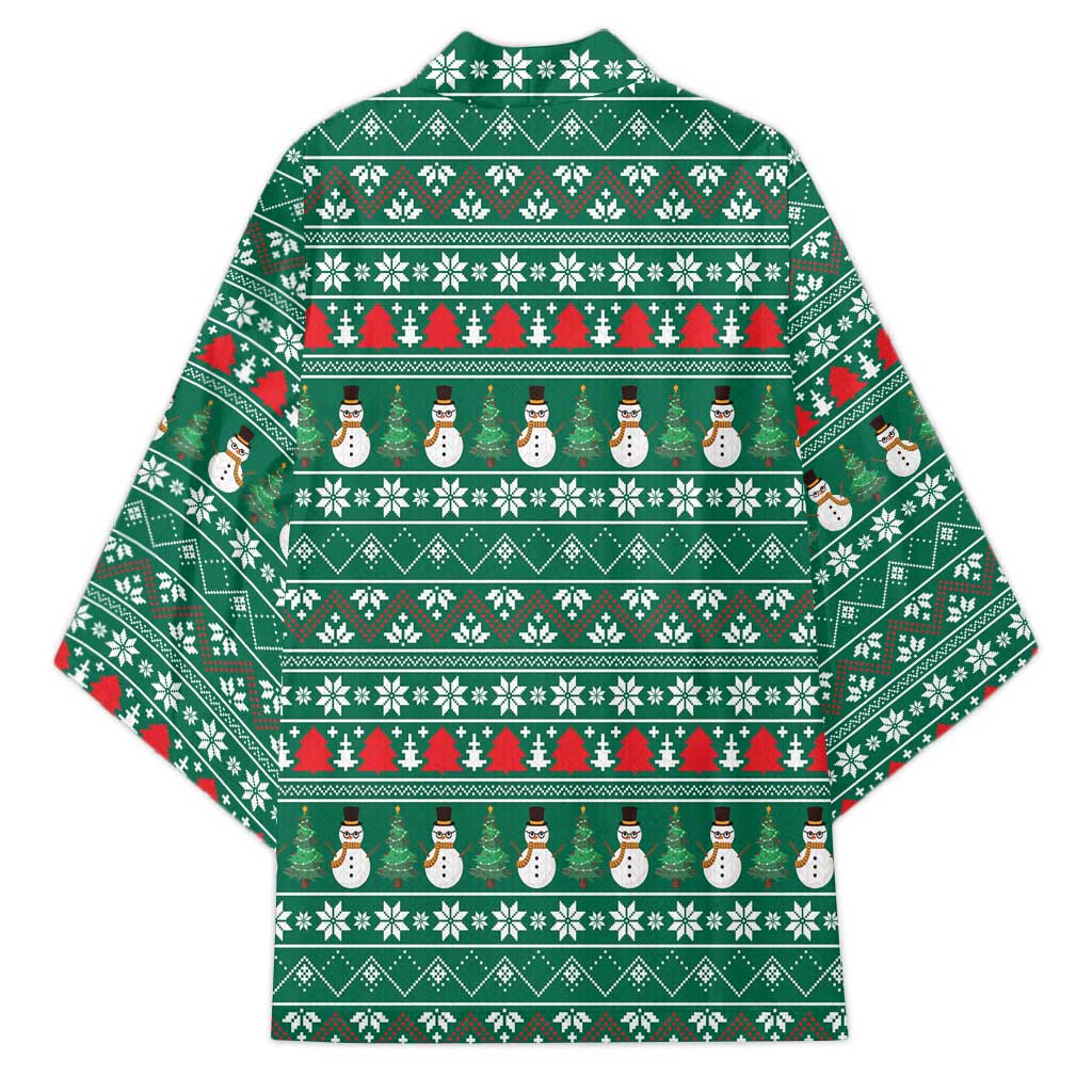 Bangladesh Christmas Kimono with Santa Claus in Traditional Outfit Snowman and Tree Pattern - Wonder Print Shop