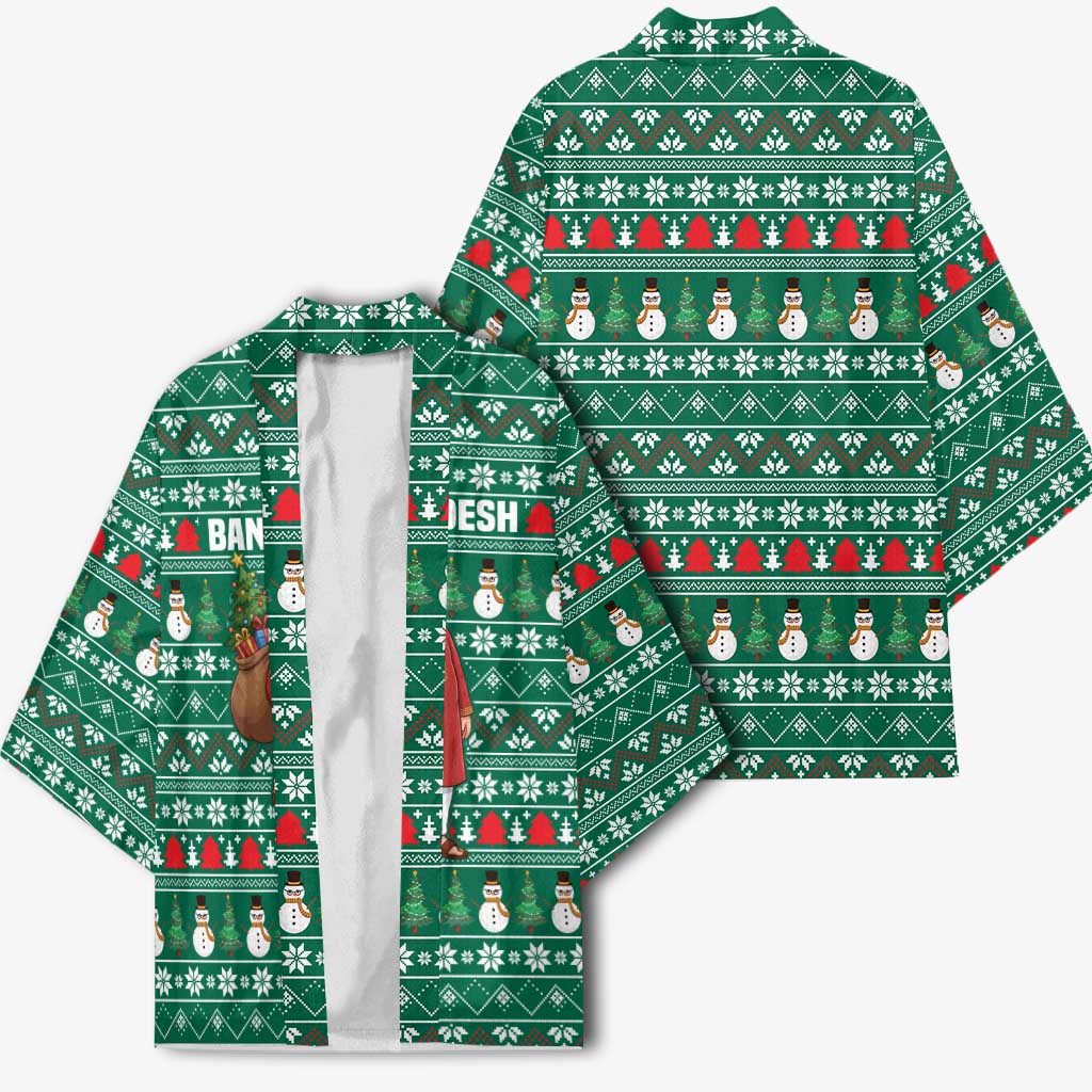 Bangladesh Christmas Kimono with Santa Claus in Traditional Outfit Snowman and Tree Pattern - Wonder Print Shop