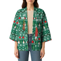 Bangladesh Christmas Kimono with Santa Claus in Traditional Outfit Snowman and Tree Pattern - Wonder Print Shop