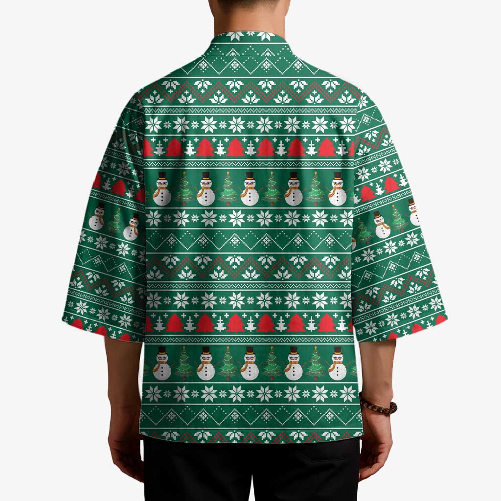Bangladesh Christmas Kimono with Santa Claus in Traditional Outfit Snowman and Tree Pattern - Wonder Print Shop
