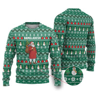 Bangladesh Christmas Ugly Christmas Sweater with Santa Claus in Traditional Outfit Snowman and Tree Pattern - Wonder Print Shop