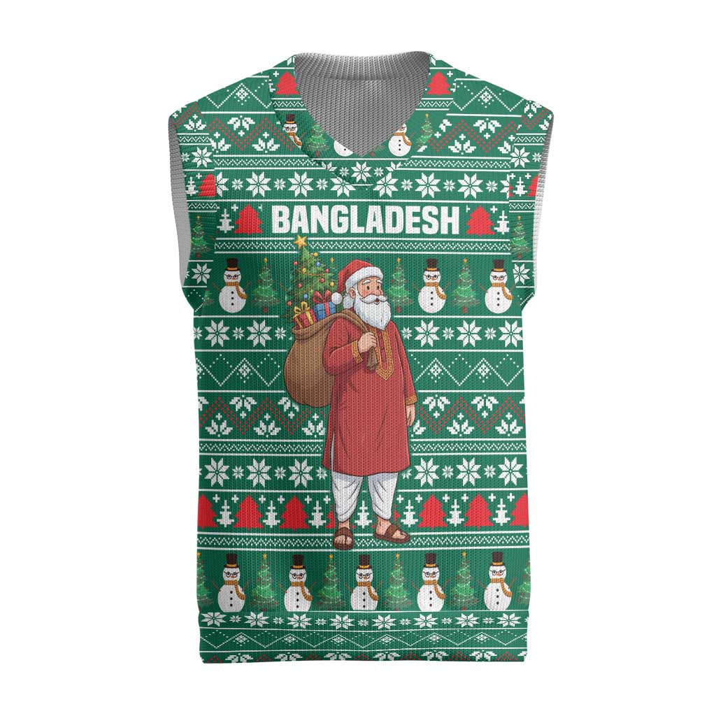 Bangladesh Christmas Knitted V-Neck Vest with Santa Claus in Traditional Outfit Snowman and Tree Pattern - Wonder Print Shop