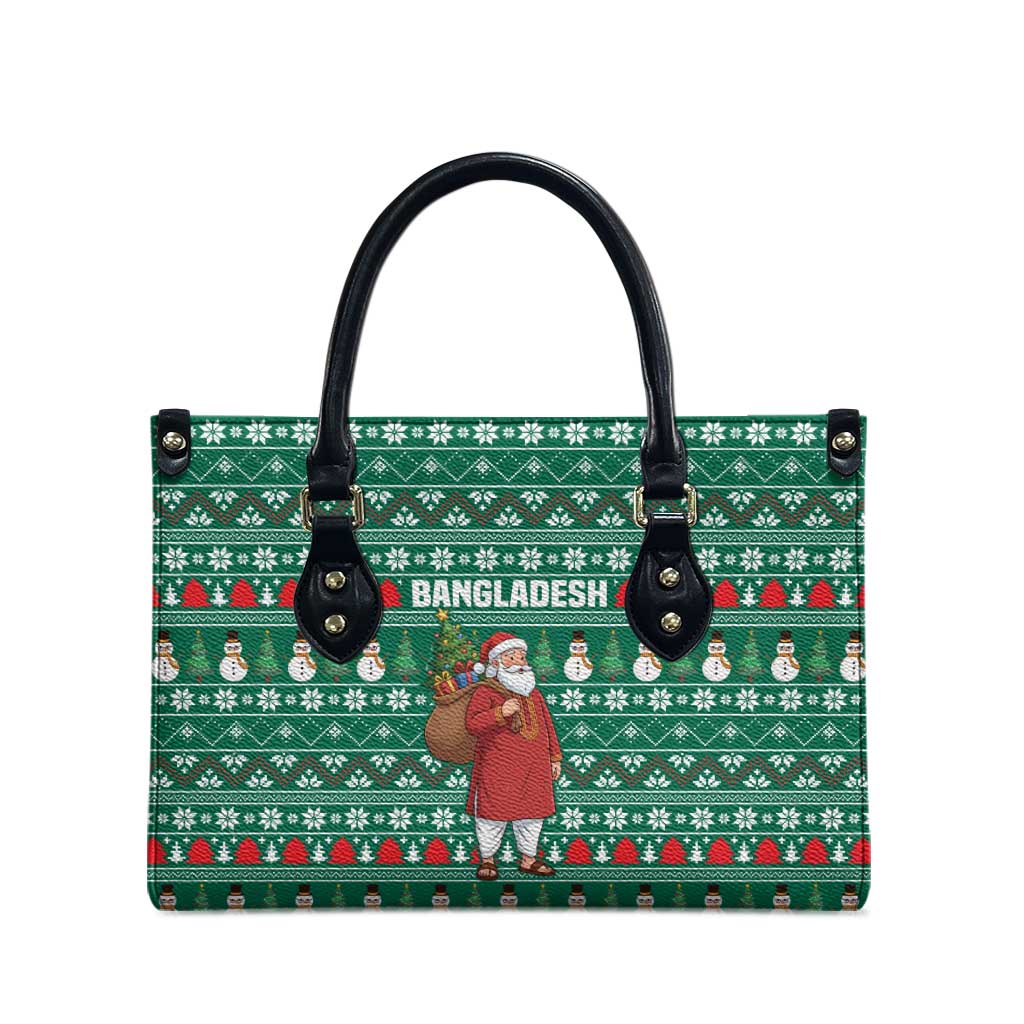 Bangladesh Christmas Leather Bag with Santa Claus in Traditional Outfit Snowman and Tree Pattern - Wonder Print Shop