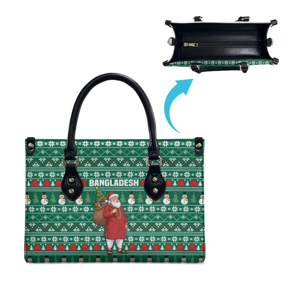 Bangladesh Christmas Leather Bag with Santa Claus in Traditional Outfit Snowman and Tree Pattern - Wonder Print Shop