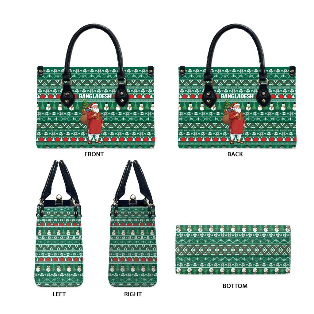 Bangladesh Christmas Leather Bag with Santa Claus in Traditional Outfit Snowman and Tree Pattern - Wonder Print Shop