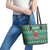 Bangladesh Christmas Leather Tote Bag with Santa Claus in Traditional Outfit Snowman and Tree Pattern - Wonder Print Shop