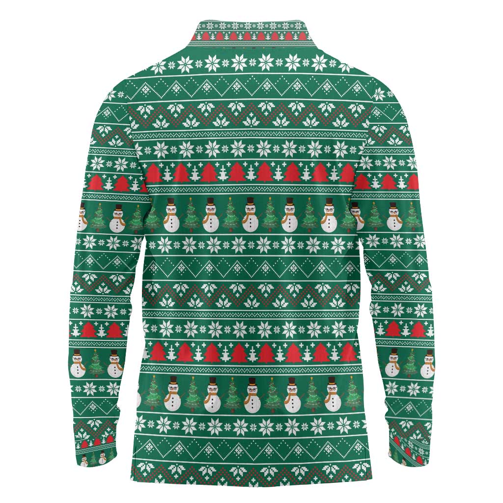 Bangladesh Christmas Long Sleeve Polo Shirt with Santa Claus in Traditional Outfit Snowman and Tree Pattern - Wonder Print Shop