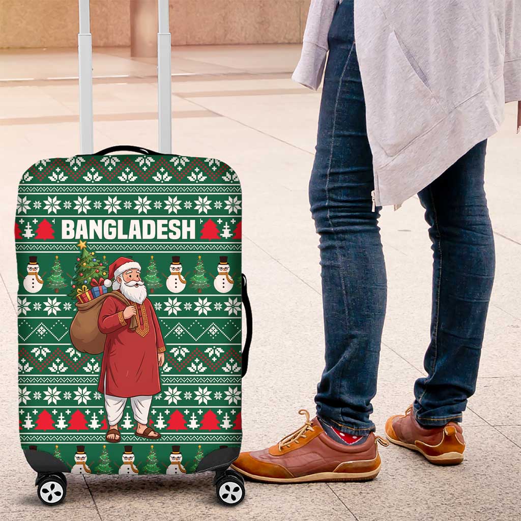 Bangladesh Christmas Luggage Cover with Santa Claus in Traditional Outfit Snowman and Tree Pattern - Wonder Print Shop