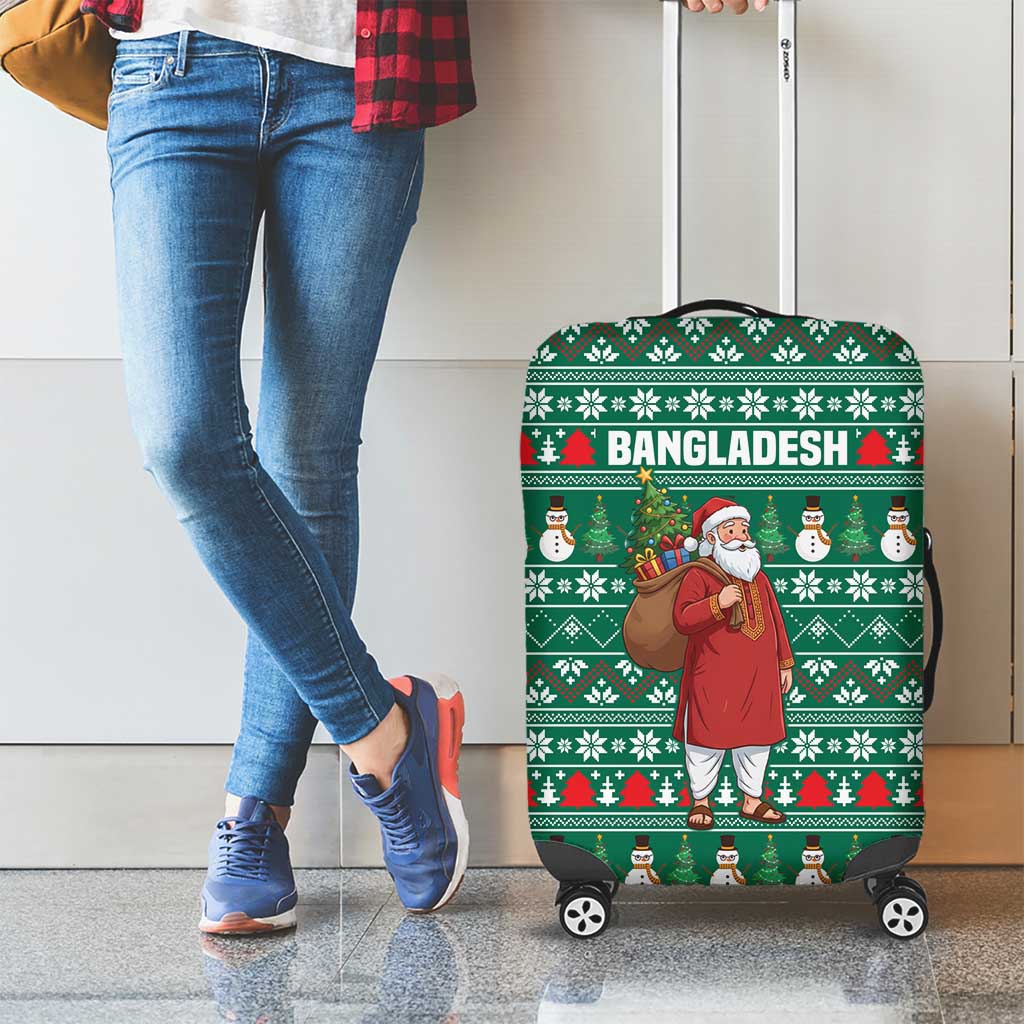 Bangladesh Christmas Luggage Cover with Santa Claus in Traditional Outfit Snowman and Tree Pattern - Wonder Print Shop