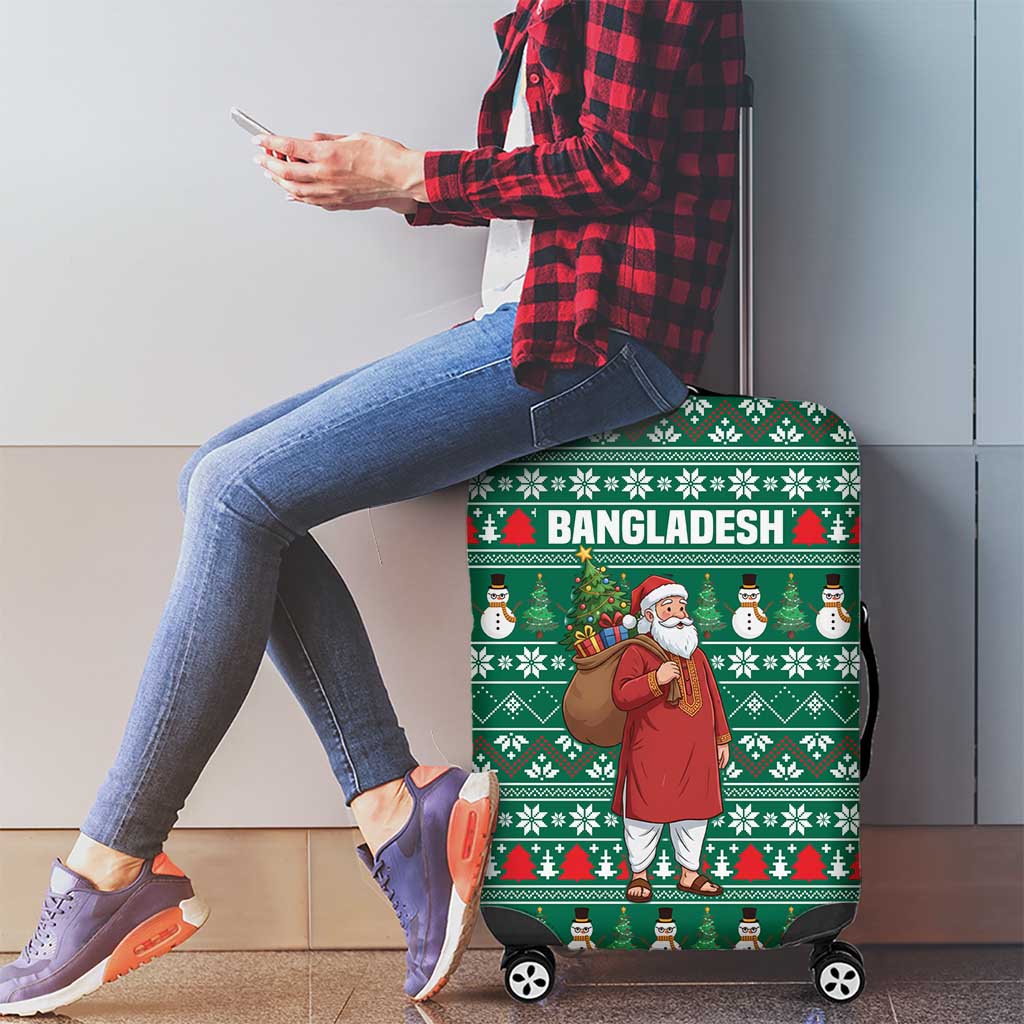 Bangladesh Christmas Luggage Cover with Santa Claus in Traditional Outfit Snowman and Tree Pattern - Wonder Print Shop