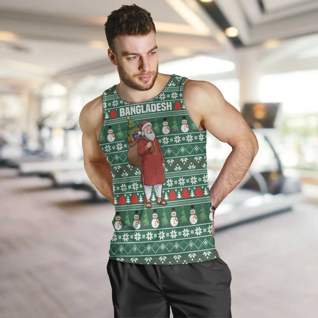 Bangladesh Christmas Men Tank Top with Santa Claus in Traditional Outfit Snowman and Tree Pattern - Wonder Print Shop