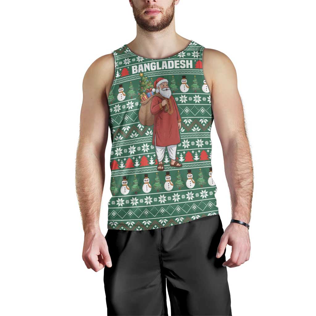 Bangladesh Christmas Men Tank Top with Santa Claus in Traditional Outfit Snowman and Tree Pattern - Wonder Print Shop