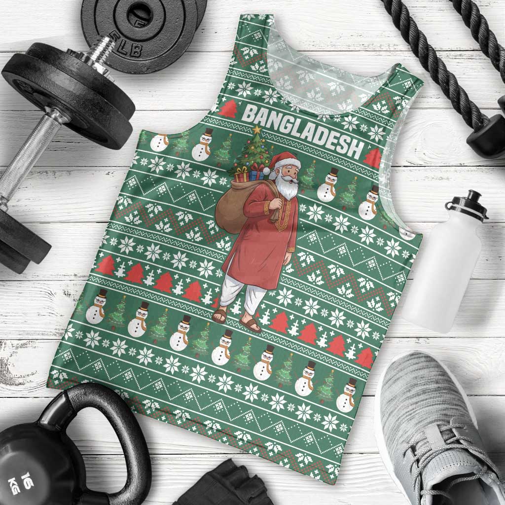Bangladesh Christmas Men Tank Top with Santa Claus in Traditional Outfit Snowman and Tree Pattern - Wonder Print Shop