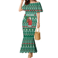 Bangladesh Christmas Mermaid Dress with Santa Claus in Traditional Outfit Snowman and Tree Pattern - Wonder Print Shop