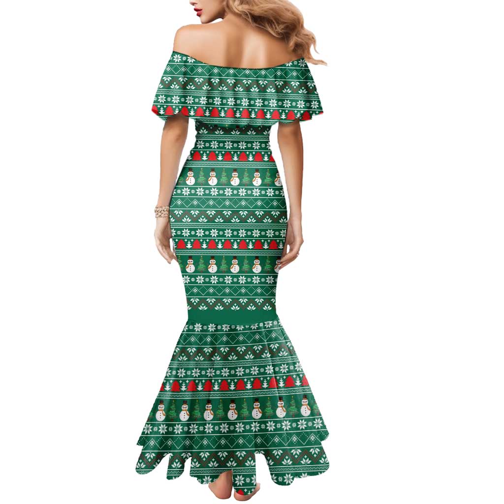 Bangladesh Christmas Mermaid Dress with Santa Claus in Traditional Outfit Snowman and Tree Pattern - Wonder Print Shop