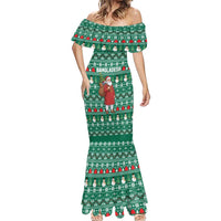 Bangladesh Christmas Mermaid Dress with Santa Claus in Traditional Outfit Snowman and Tree Pattern - Wonder Print Shop