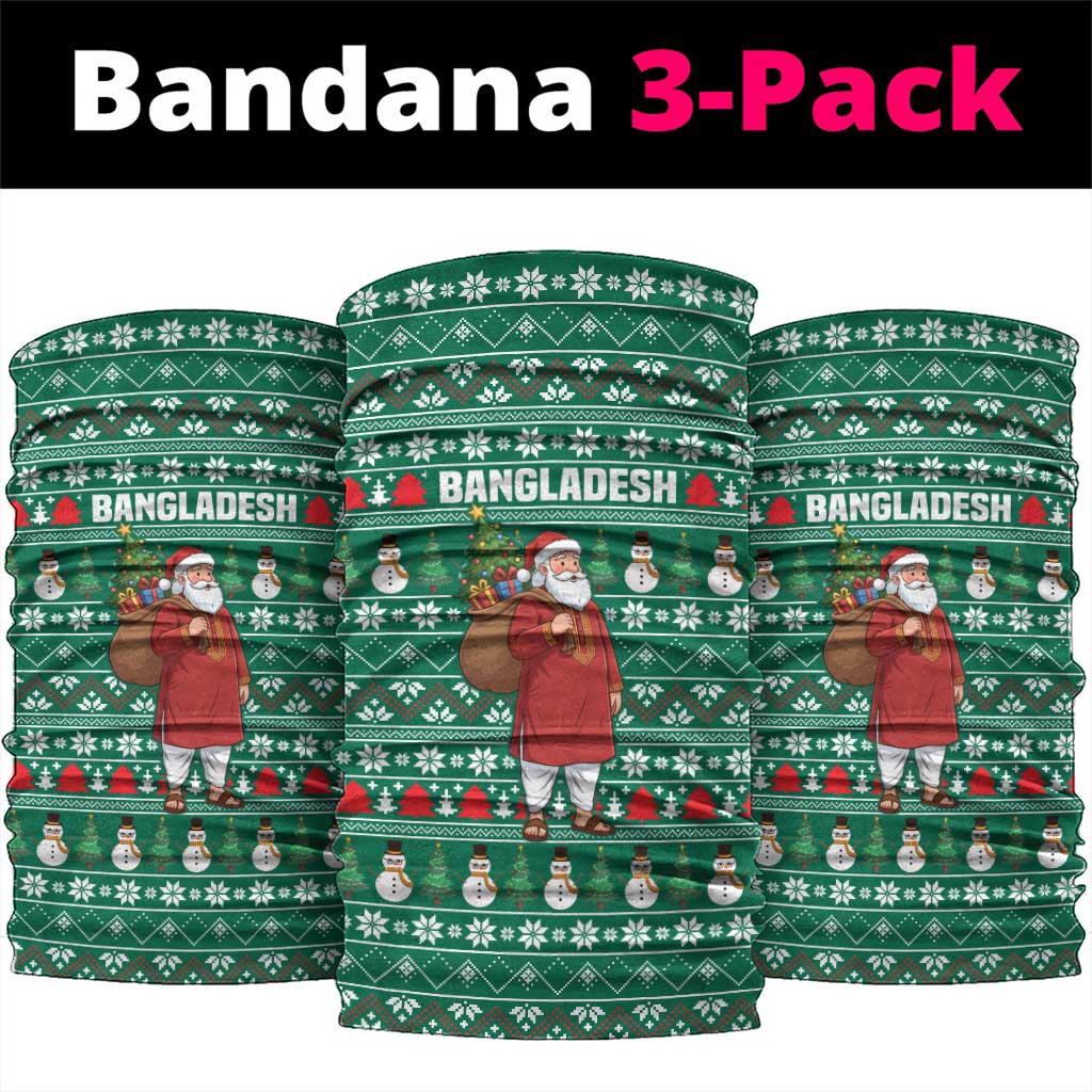 Bangladesh Christmas Neck Gaiter with Santa Claus in Traditional Outfit Snowman and Tree Pattern - Wonder Print Shop
