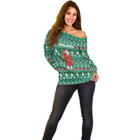 Bangladesh Christmas Off Shoulder Sweater with Santa Claus in Traditional Outfit Snowman and Tree Pattern - Wonder Print Shop