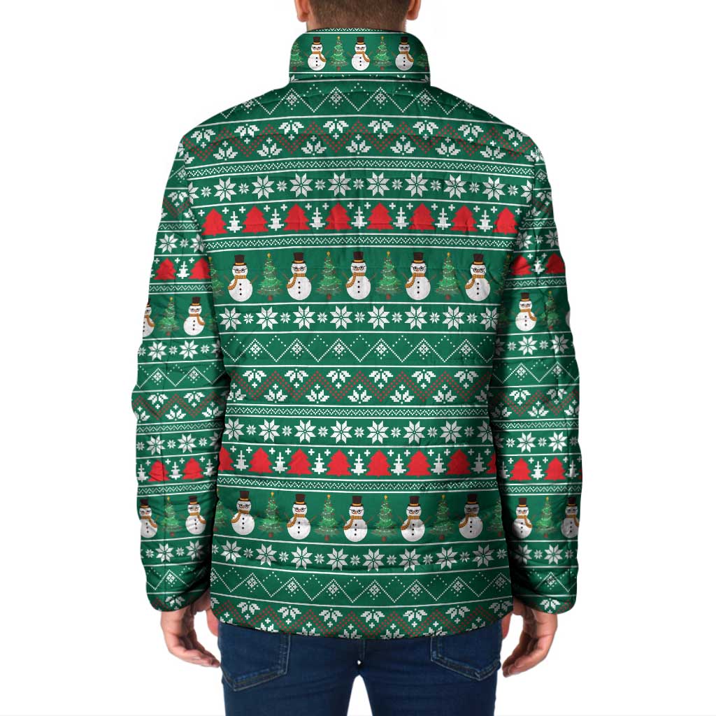 Bangladesh Christmas Padded Jacket with Santa Claus in Traditional Outfit Snowman and Tree Pattern - Wonder Print Shop