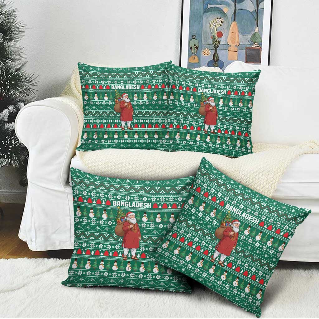Bangladesh Christmas Pillow Cover with Santa Claus in Traditional Outfit Snowman and Tree Pattern - Wonder Print Shop