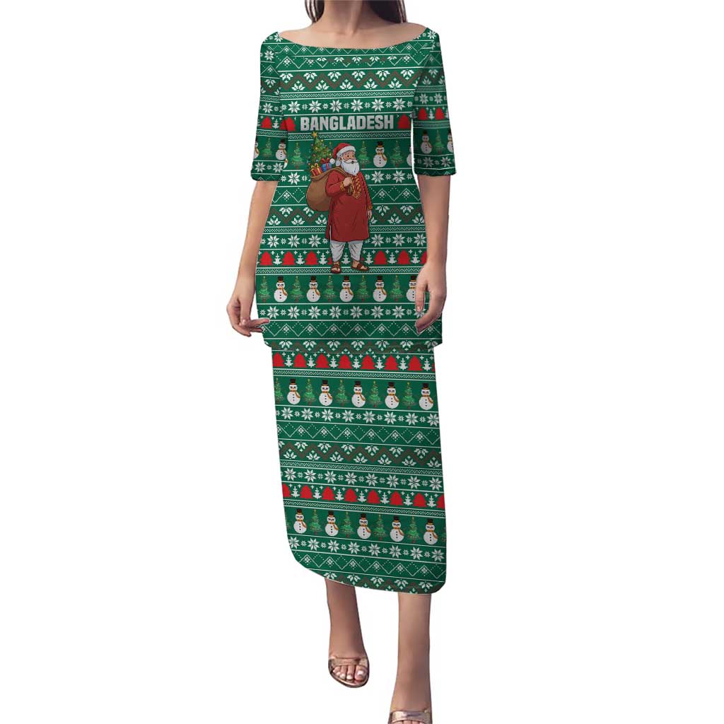 Bangladesh Christmas Puletasi with Santa Claus in Traditional Outfit Snowman and Tree Pattern - Wonder Print Shop